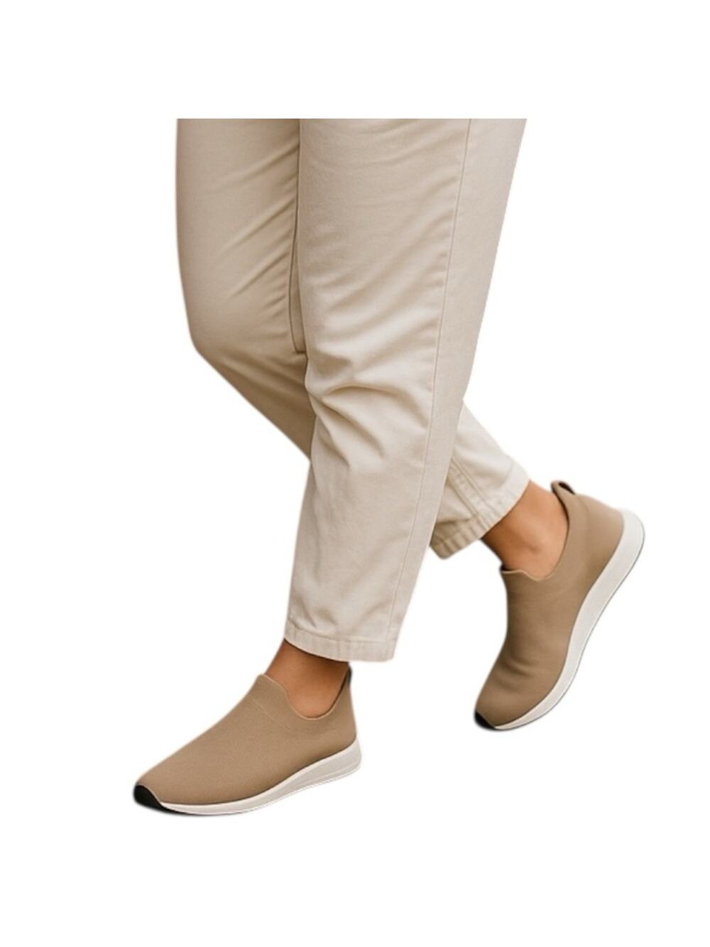 NWOT Beige Knit Slip On Sneakers 7.5 Lightweight Travel Walking Shoes